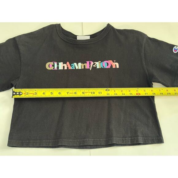 Champion Women’s Black Logo Cropped Crop T-Shirt Tee Top Size XS 100% Cotton - Picture 8 of 9